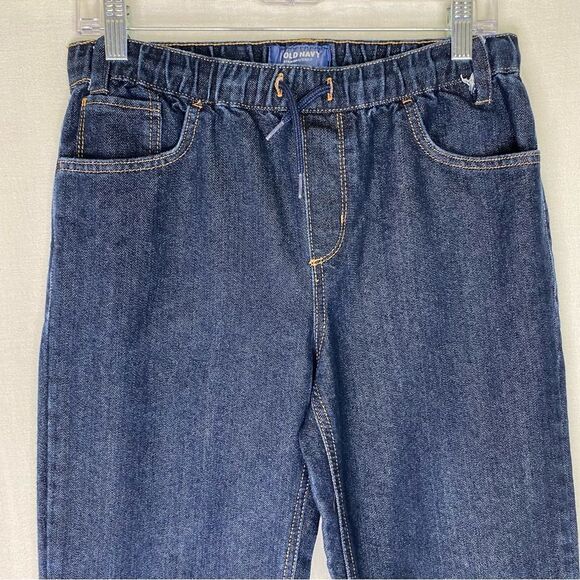 Old Navy Blue Denim Elastic Waist Drawstring Pull On Straight Jeans 14 XXL - Picture 3 of 9